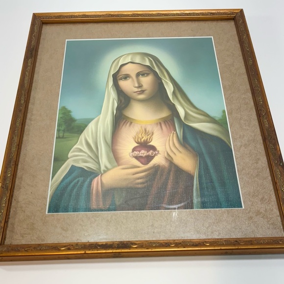 Immaculate Heart of Mary Framed Print/Painting??? 21”x17” Gold Tone Finish Frame - Picture 9 of 16